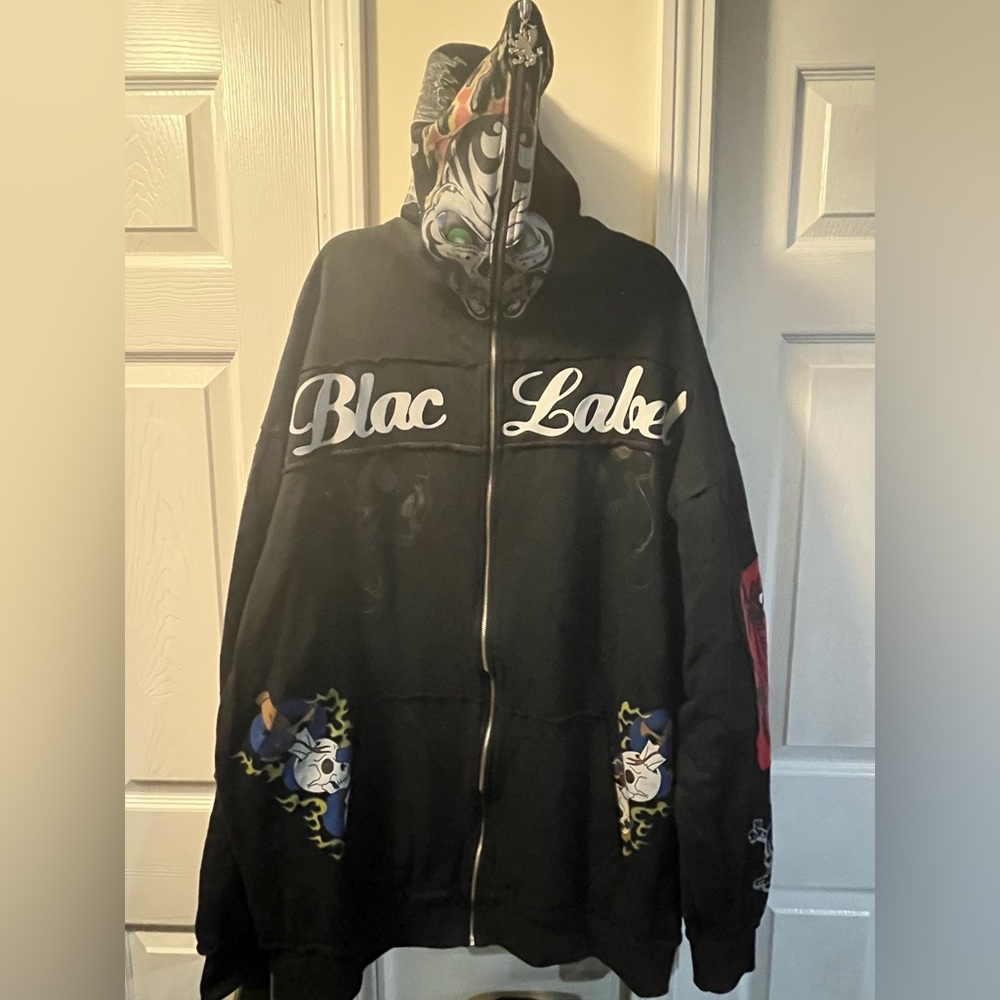 Blac Label Skulls Full Zip Hoodie Sweatshirt Jacket Mens 4XL Black